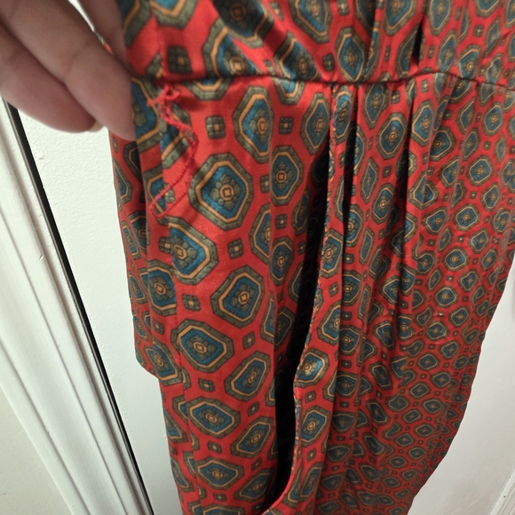 Vintage Liz Claiborne Long Sleeve Midi Dress Size 14 Red Green Patterned Pockets - Picture 3 of 12